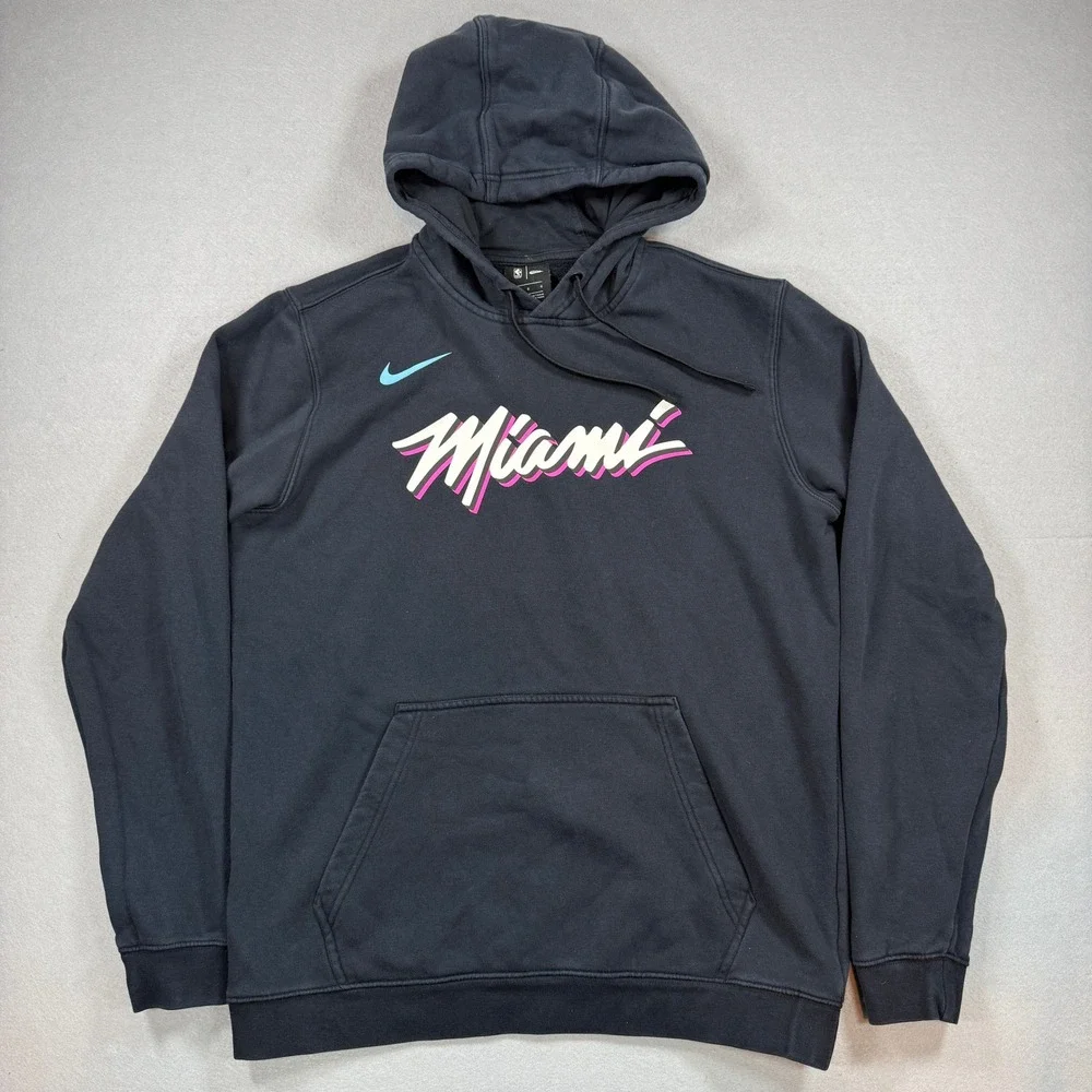 Nike Miami Heat Hoodie Mens Large Black NBA Vice City Basketball Pullover